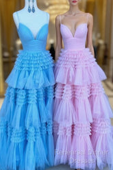 Semi Formal Prom Dress With Tiered Ruffle Skirt And Ruched Bodice, Wedding Dress